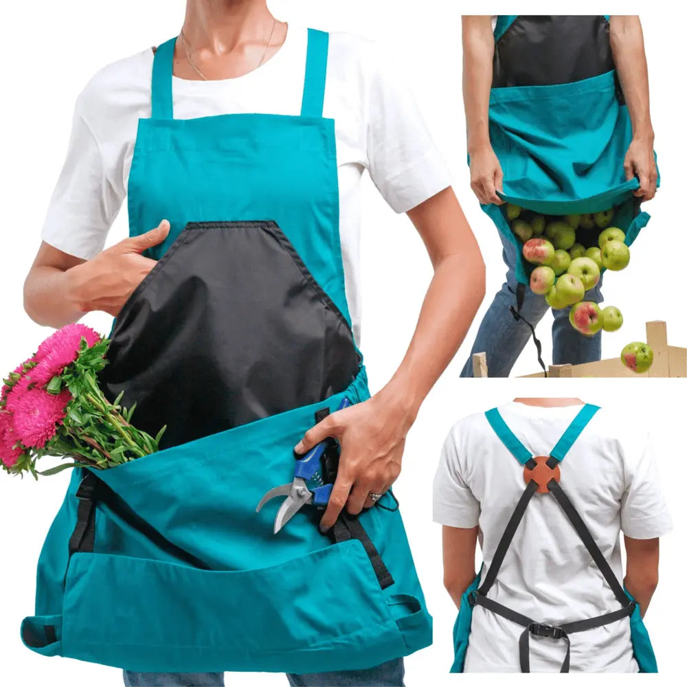 Garden Work Apron with Cross-Back Straps – Quick-Release Harvest Pocket & Water-Resistant Chest Pocket