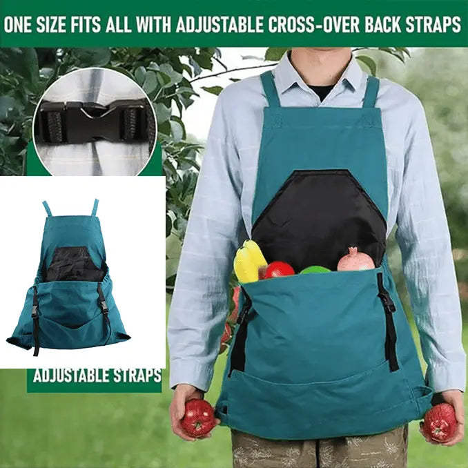 Garden Work Apron with Cross-Back Straps – Quick-Release Harvest Pocket & Water-Resistant Chest Pocket
