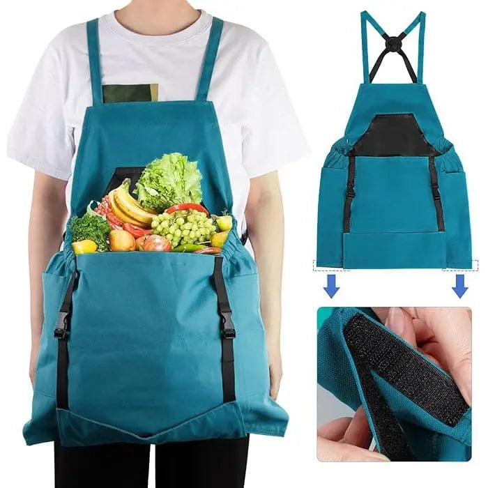 Garden Work Apron with Cross-Back Straps – Quick-Release Harvest Pocket & Water-Resistant Chest Pocket