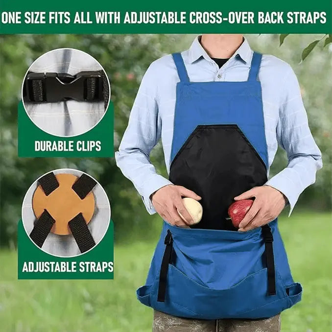 Garden Work Apron with Cross-Back Straps – Quick-Release Harvest Pocket & Water-Resistant Chest Pocket