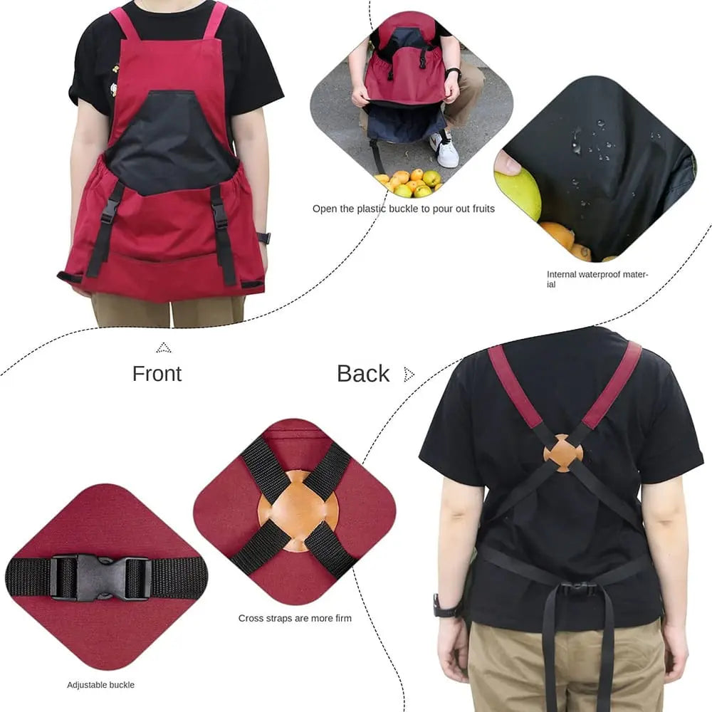 Garden Work Apron with Cross-Back Straps – Quick-Release Harvest Pocket & Water-Resistant Chest Pocket