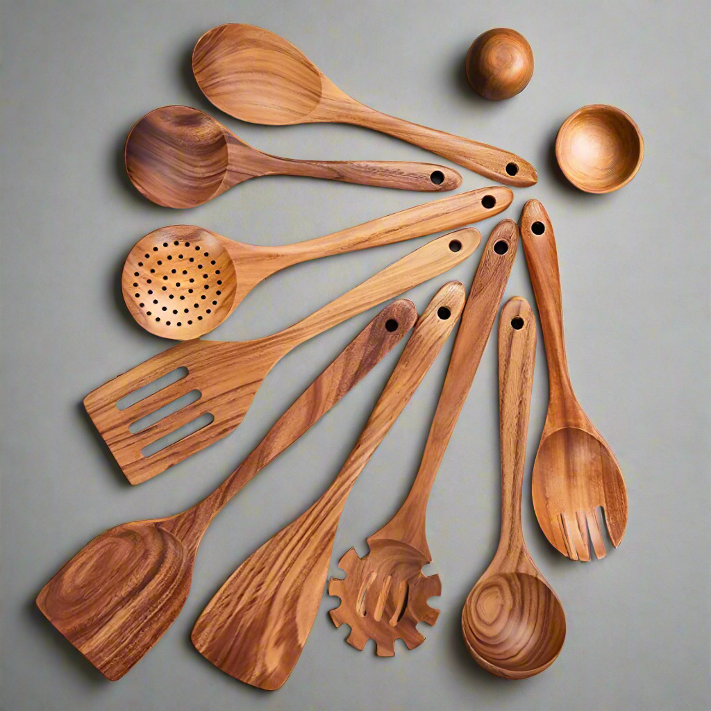 Teak Wood Cooking Utensil Set | Non-Stick Safe Kitchen Spoons