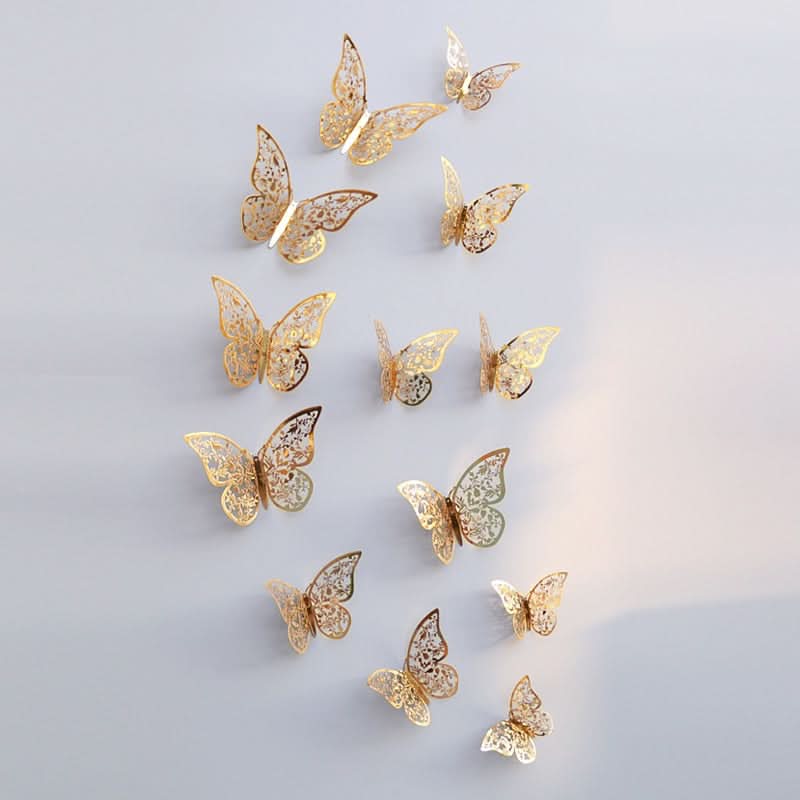 3D Butterfly Wall Stickers Set – Metallic Removable Butterfly Decals for Bedroom, Nursery & Wedding Decor
