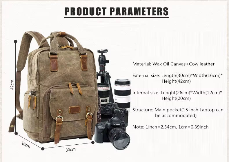 Waterproof Waxed Canvas Camera Bag | DSLR & 15" Laptop Backpack