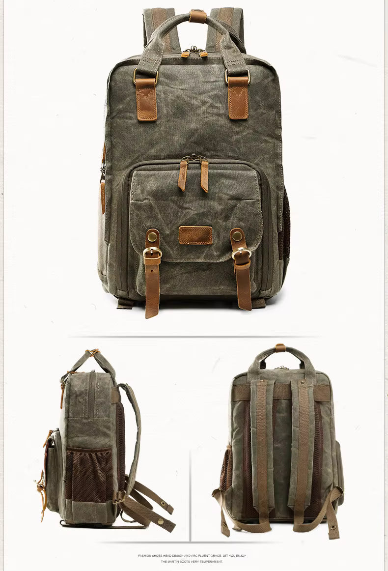 Waterproof Waxed Canvas Camera Bag | DSLR & 15" Laptop Backpack