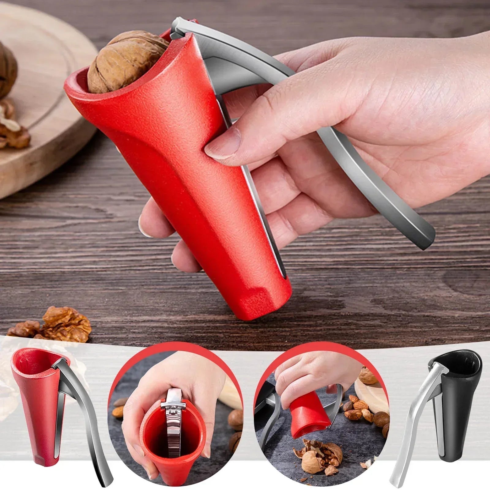 Ergonomic Handheld Nutcracker for Kitchen Use – Durable One-Hand Nut Cracker for Walnuts, Hazelnuts & Snacks