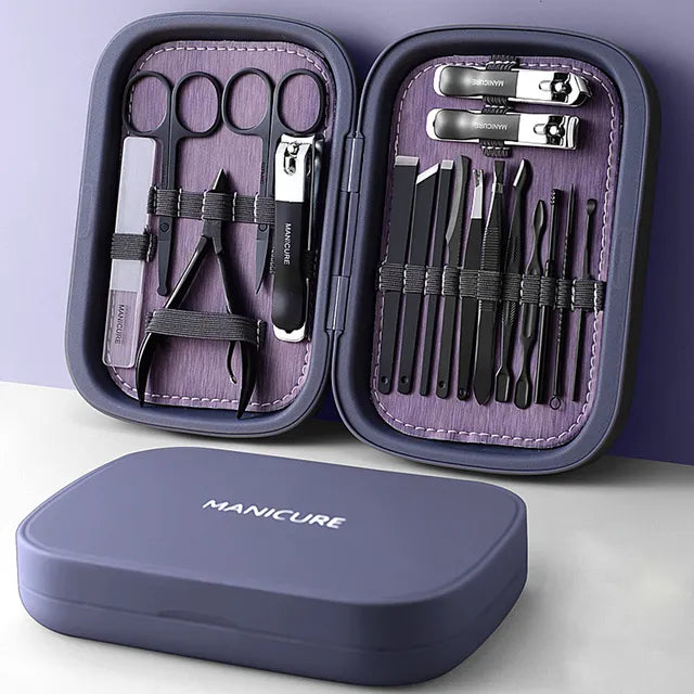 Professional 18-Piece Manicure & Pedicure Set – Stainless Steel Nail Care Kit in Luxury Travel Case
