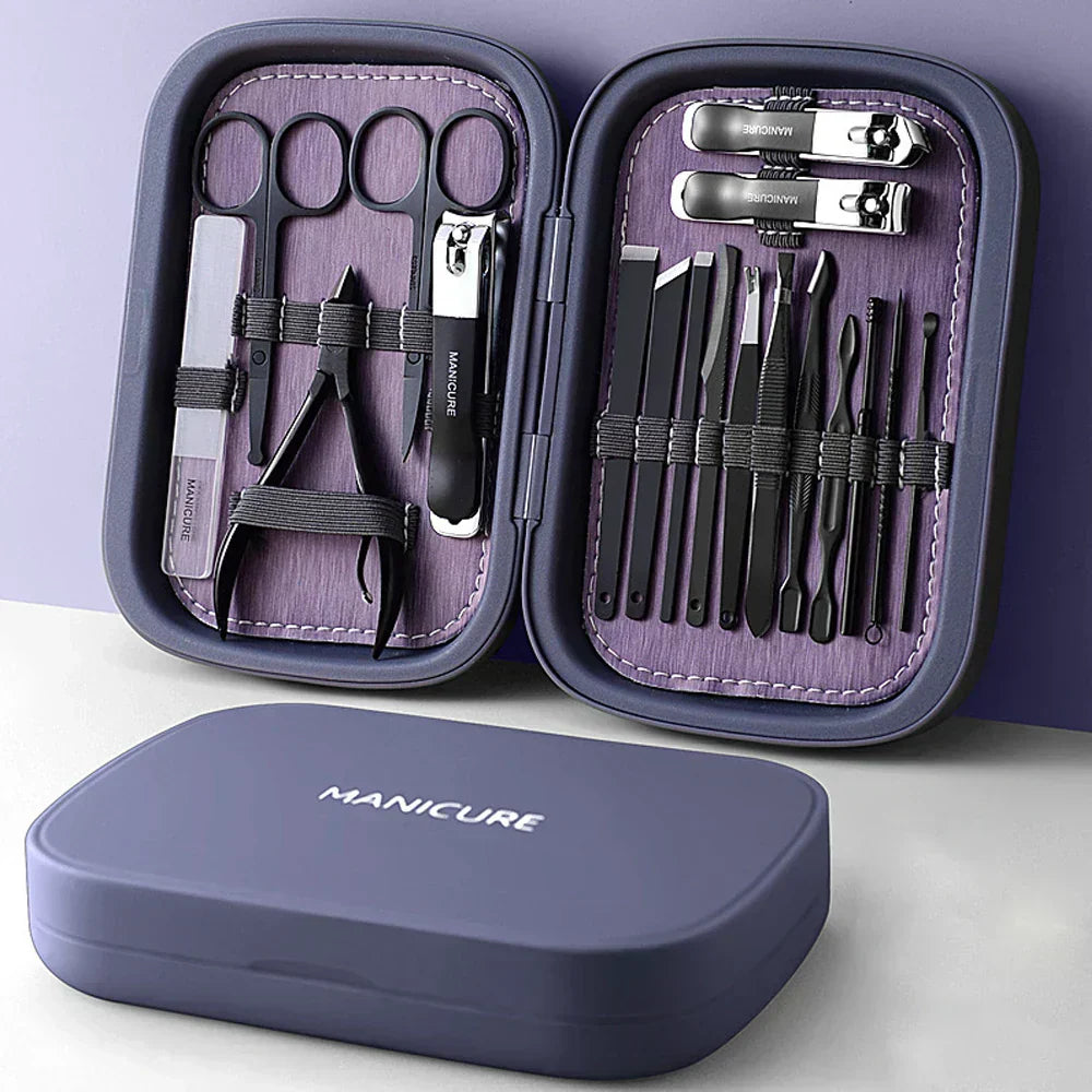 Professional 18-Piece Manicure & Pedicure Set – Stainless Steel Nail Care Kit in Luxury Travel Case