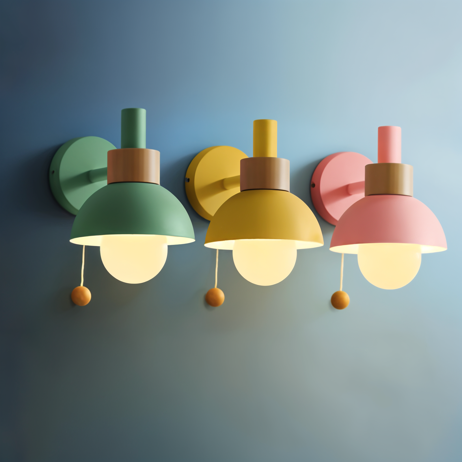 Pastel Wall Lamp – Soft-Glow Iron & Wood Sconce for Bedroom, Nursery & Living Room