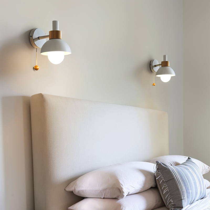 Pastel Wall Lamp – Soft-Glow Iron & Wood Sconce for Bedroom, Nursery & Living Room
