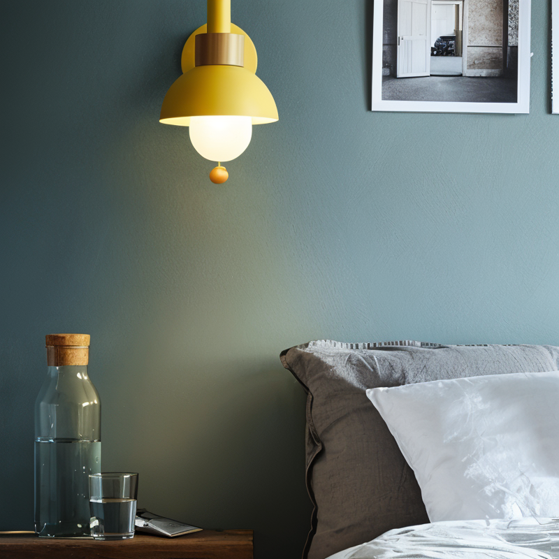 Pastel Wall Lamp – Soft-Glow Iron & Wood Sconce for Bedroom, Nursery & Living Room