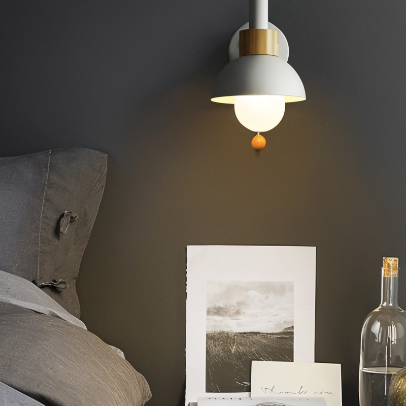 Pastel Wall Lamp – Soft-Glow Iron & Wood Sconce for Bedroom, Nursery & Living Room
