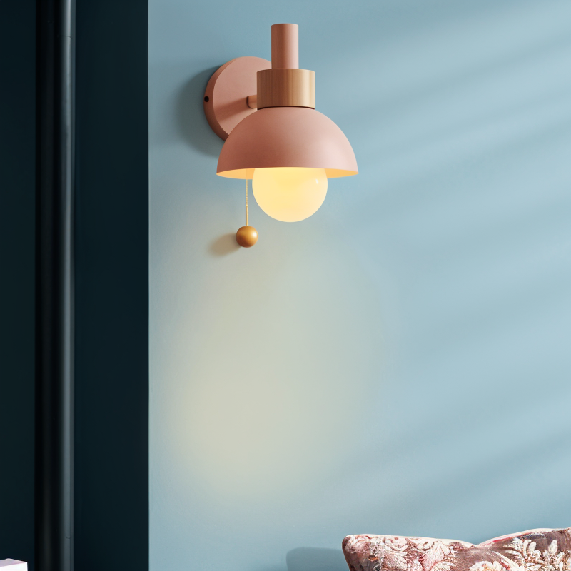 Pastel Wall Lamp – Soft-Glow Iron & Wood Sconce for Bedroom, Nursery & Living Room