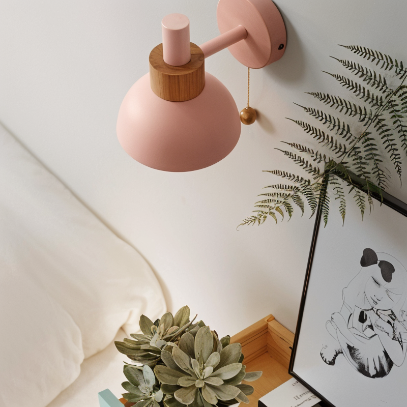 Pastel Wall Lamp – Soft-Glow Iron & Wood Sconce for Bedroom, Nursery & Living Room