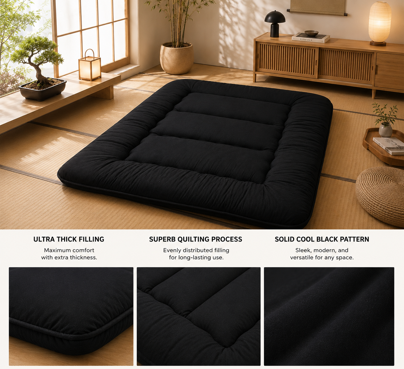 Cozy Rest Japanese Floor Mattress – Thick Foldable Futon Sleeping Pad & Roll-Up Guest Bed for Adults & Kids