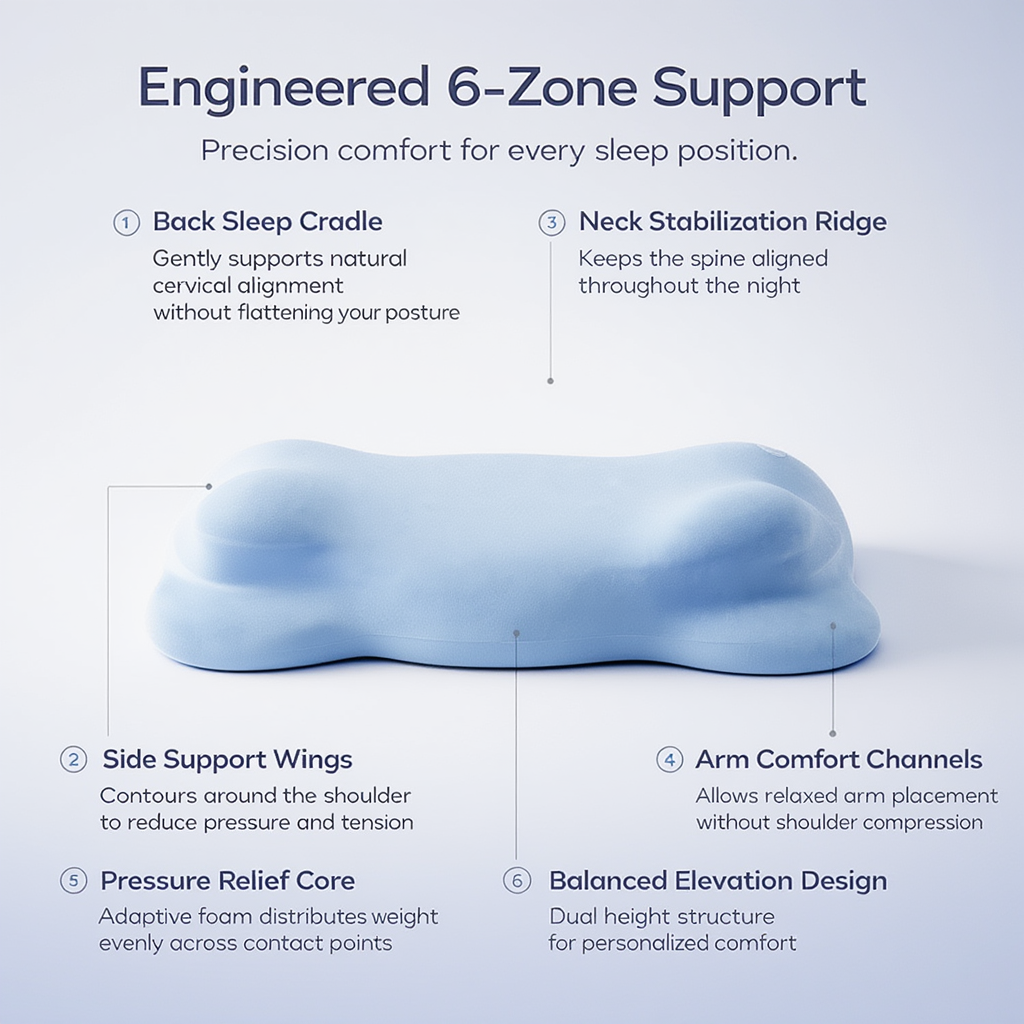 6-Zone Ergonomic Memory Foam Cervical Pillow | Orthopedic Neck & Back Support