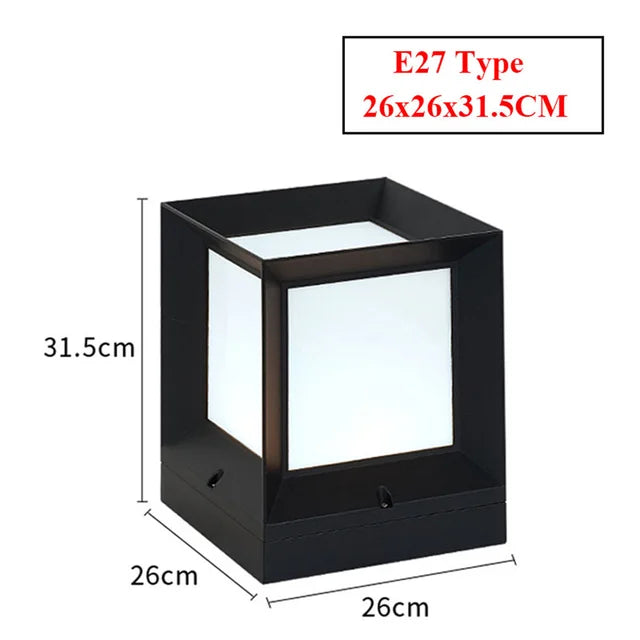 Modern Outdoor Pillar Light – Weatherproof Black Frame Post Lantern with Soft White Diffuser