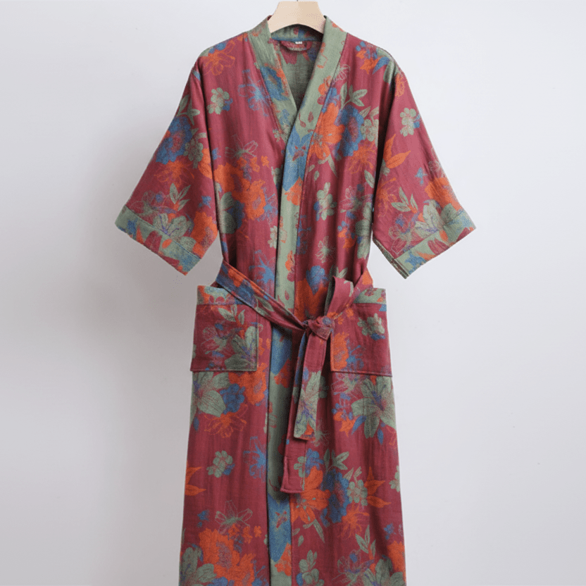 Organic Cotton Kimono Bathrobe with Breathable Comfort - Soft Lightweight Lounge Robe for Home and Spa