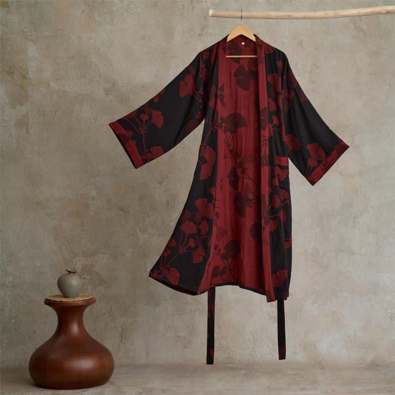 Luma Reversible Kimono Cotton Bathrobe – Organic Double-Gauze Two-Tone Robe for Natural Everyday Comfort