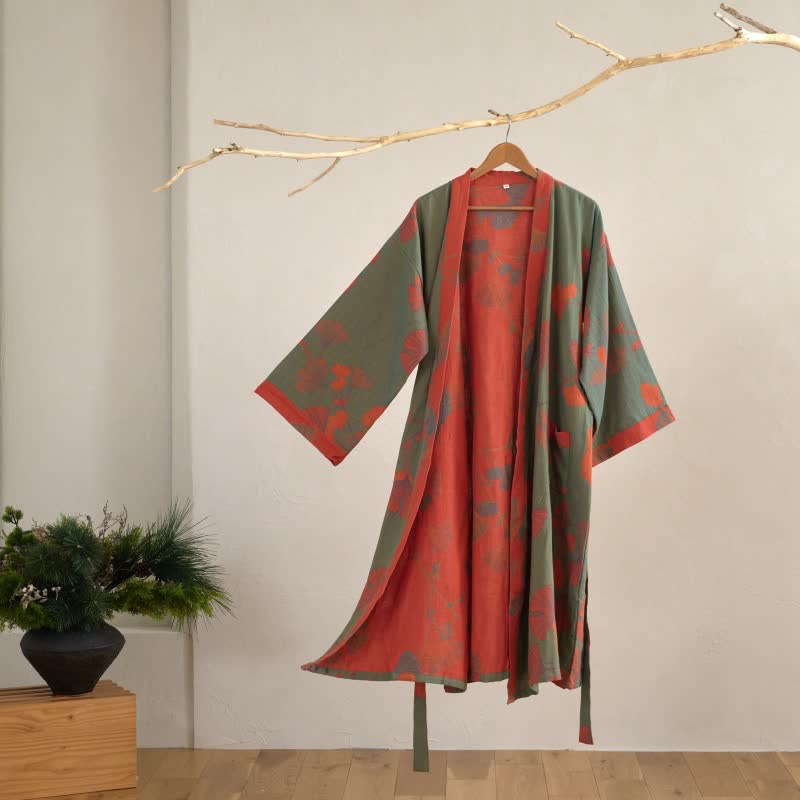 Luma Reversible Kimono Cotton Bathrobe – Organic Double-Gauze Two-Tone Robe for Natural Everyday Comfort