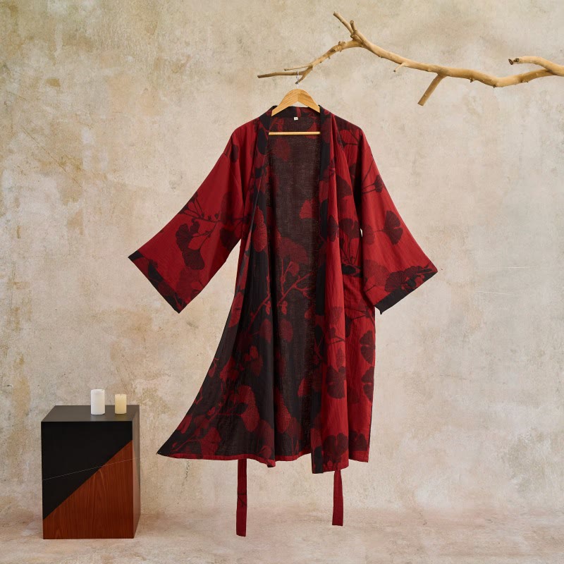 Luma Reversible Kimono Cotton Bathrobe – Organic Double-Gauze Two-Tone Robe for Natural Everyday Comfort