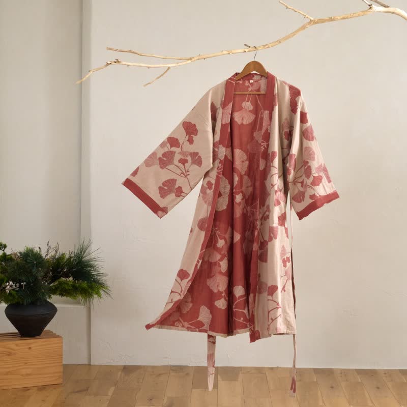 Luma Reversible Kimono Cotton Bathrobe – Organic Double-Gauze Two-Tone Robe for Natural Everyday Comfort