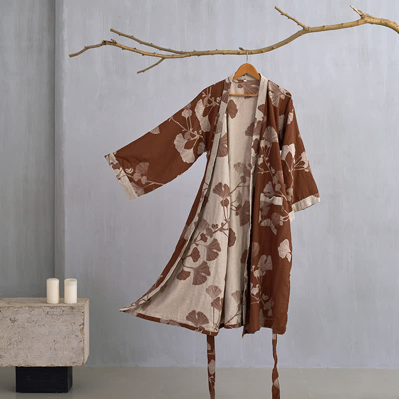 Luma Reversible Kimono Cotton Bathrobe – Organic Double-Gauze Two-Tone Robe for Natural Everyday Comfort