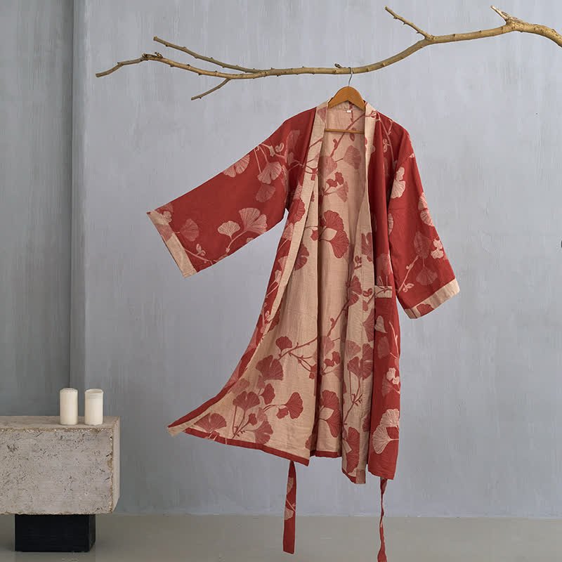 Luma Reversible Kimono Cotton Bathrobe – Organic Double-Gauze Two-Tone Robe for Natural Everyday Comfort