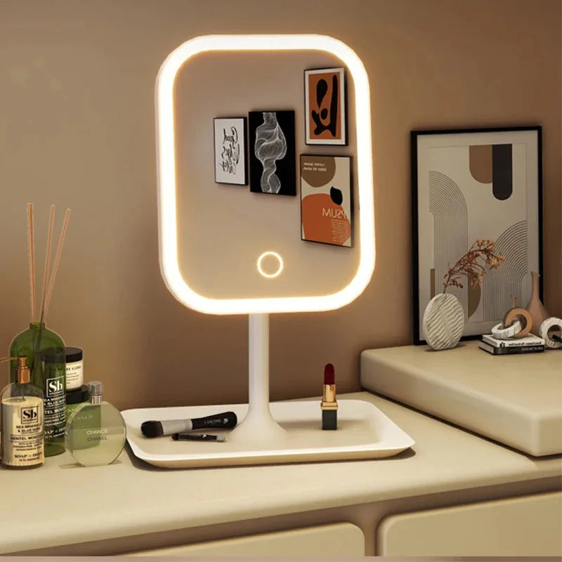 GlowReflect | Touch-Activated LED Makeup Mirror with 3 Color Modes for Flawless Application