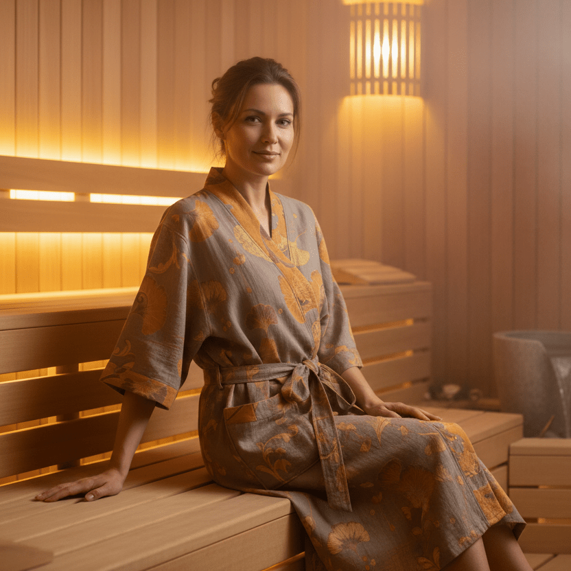 Reversible Organic Cotton Kimono Bathrobe - Soft Breathable Lounge Robe for Spa Days and Relaxing at Home
