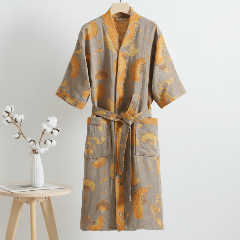 Reversible Organic Cotton Kimono Bathrobe - Soft Breathable Lounge Robe for Spa Days and Relaxing at Home