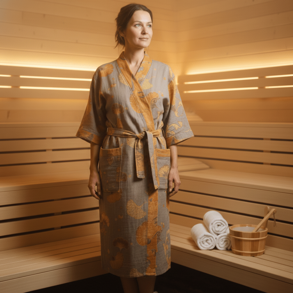 Reversible Organic Cotton Kimono Bathrobe - Soft Breathable Lounge Robe for Spa Days and Relaxing at Home