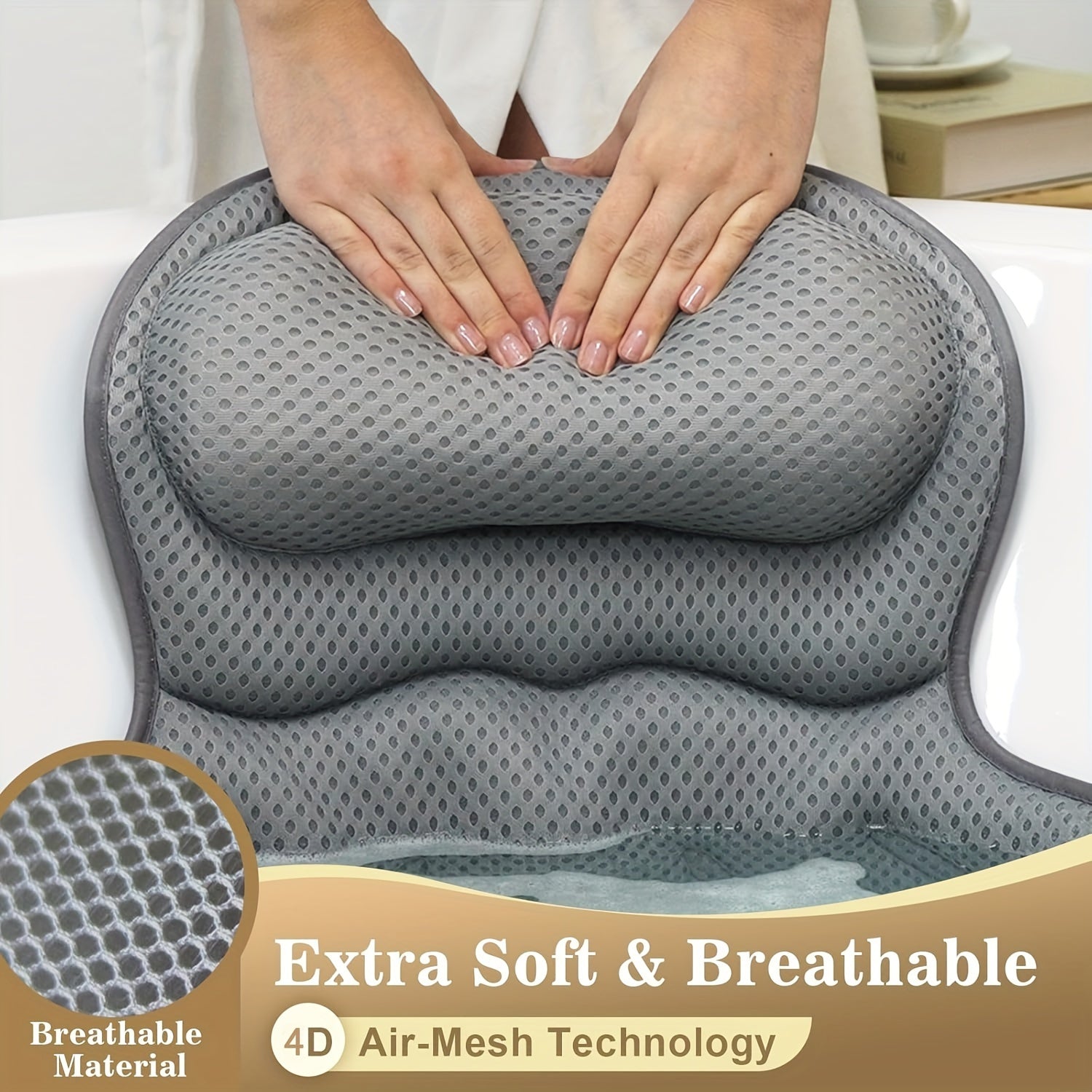 ZenSoak | Ergonomic Air Mesh Spa Bath Pillow Cushion for Neck and Back Support