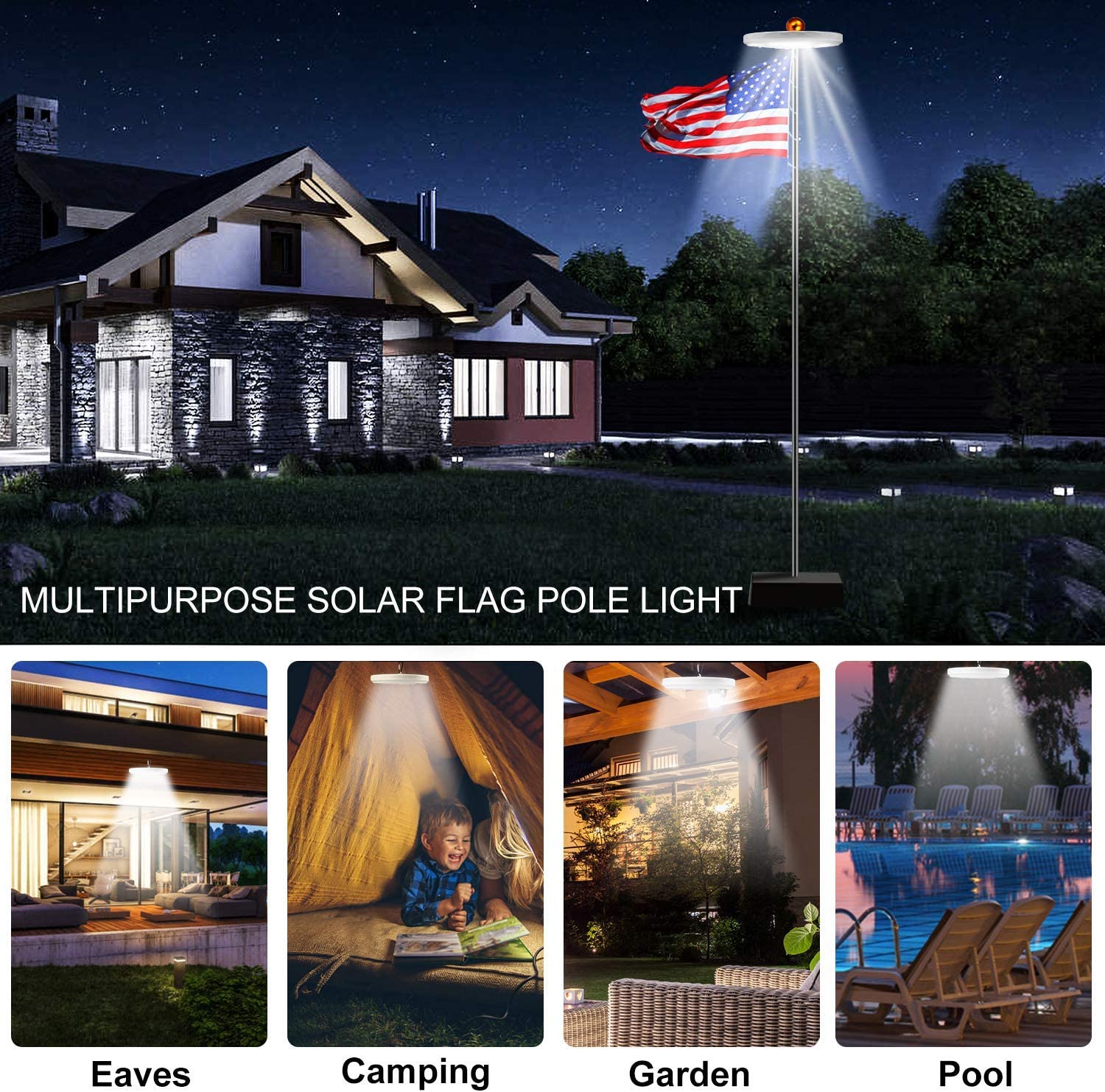 Upgraded Solar Powered Flag Pole Light with 128 Ultra Bright LEDs
