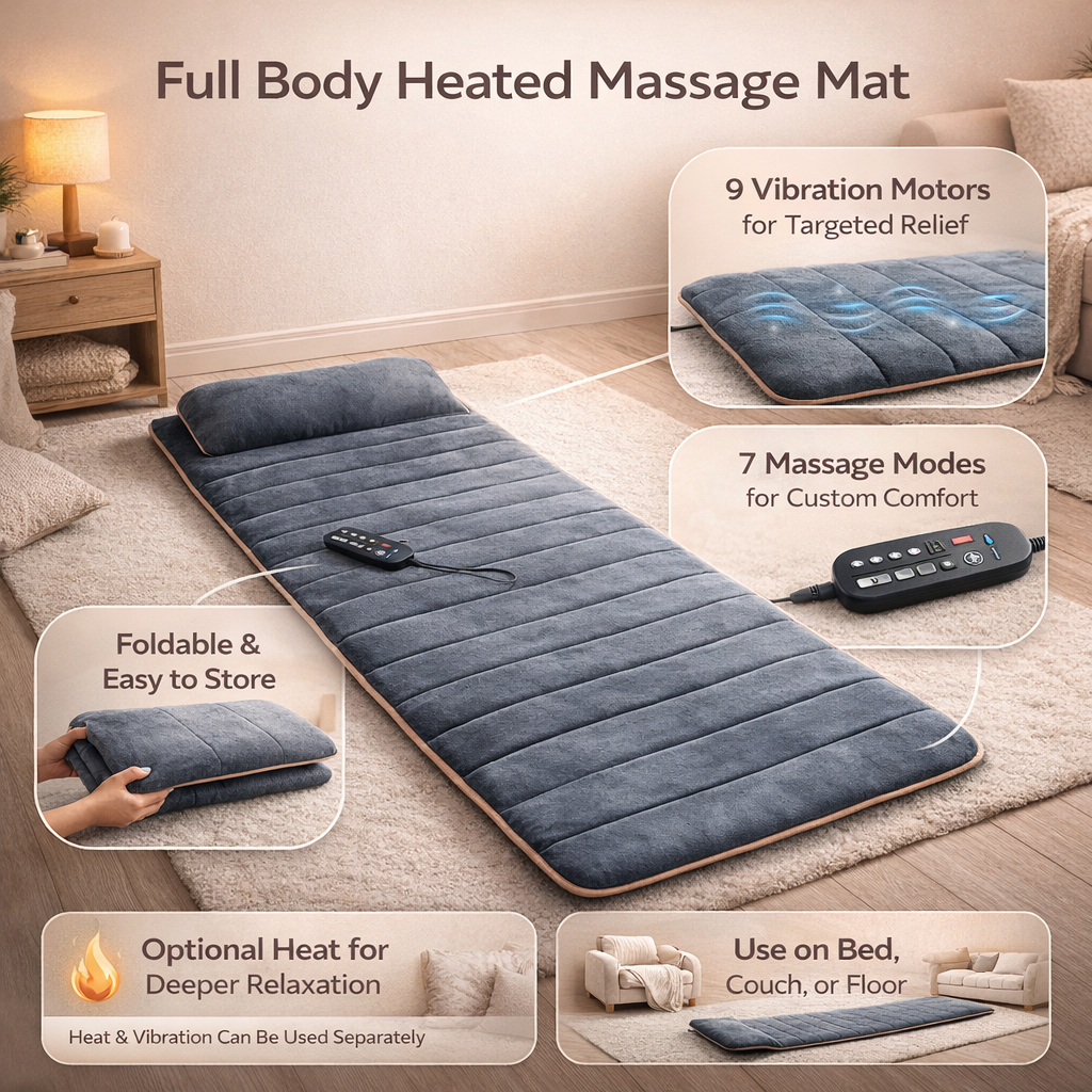 ZenMat | Electric Full Body Vibrating Massage Mattress Pad with Heat Therapy