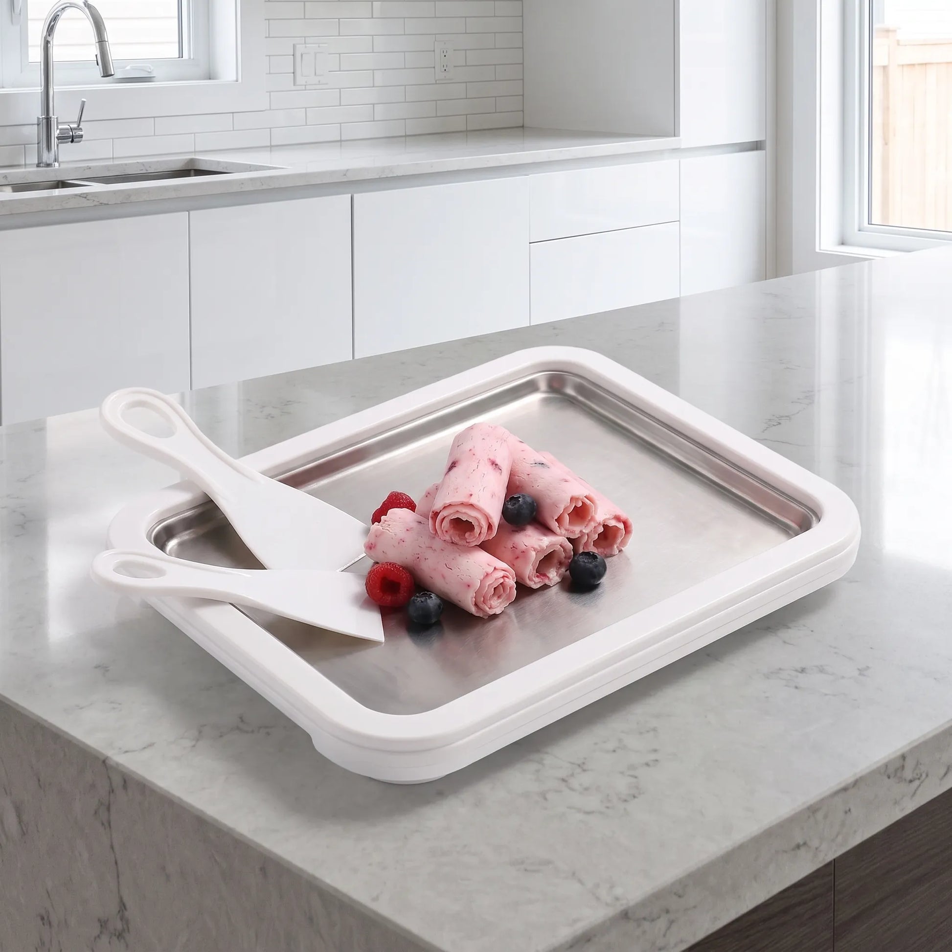 Ice cream rolls served from the mini roll maker