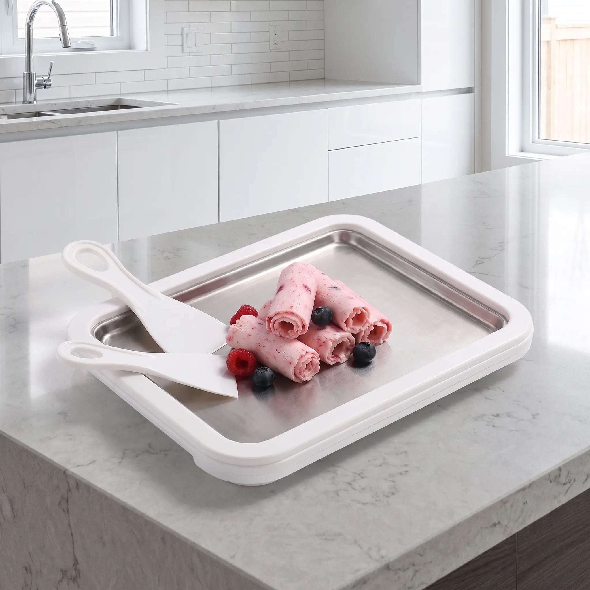 Ice cream rolls served from the mini roll maker