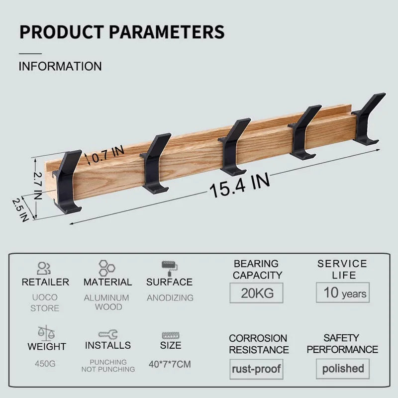 Wall-Mounted Wooden Coat Rack with Adjustable Double Hooks – Scandinavian Entryway Organizer