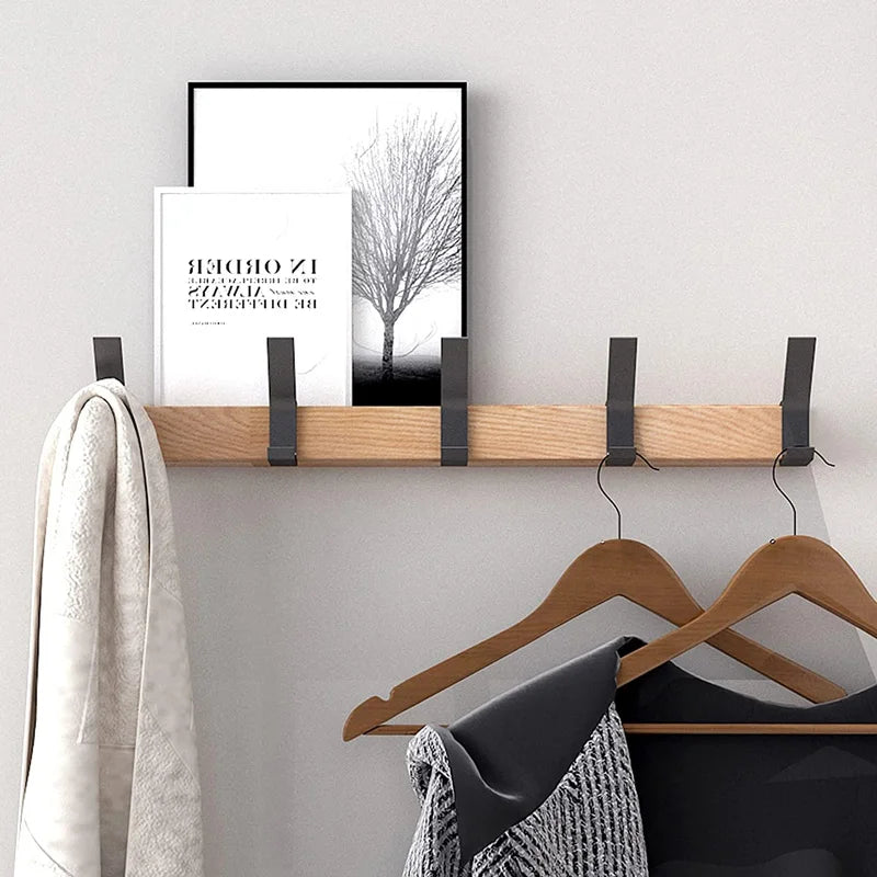 Wall-Mounted Wooden Coat Rack with Adjustable Double Hooks – Scandinavian Entryway Organizer