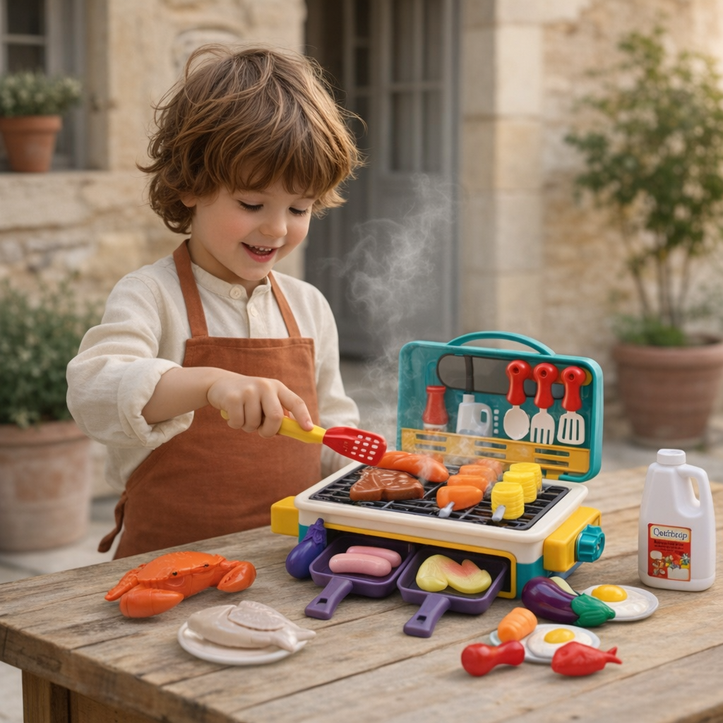 My First BBQ Kids Grill Playset with Color-Changing Food & Smoke Effect – Pretend Play BBQ Set for Young Chefs