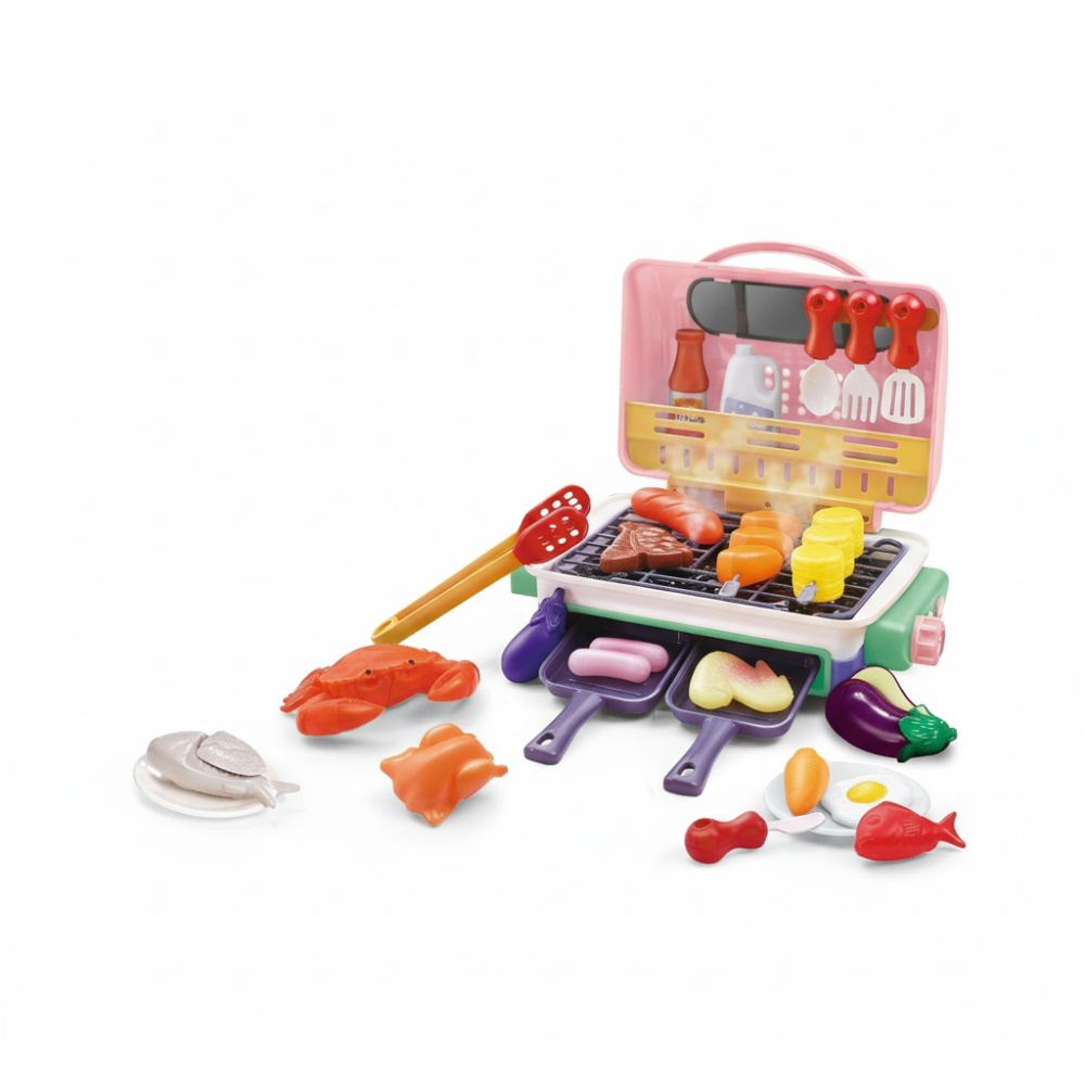 My First BBQ Kids Grill Playset with Color-Changing Food & Smoke Effect – Pretend Play BBQ Set for Young Chefs