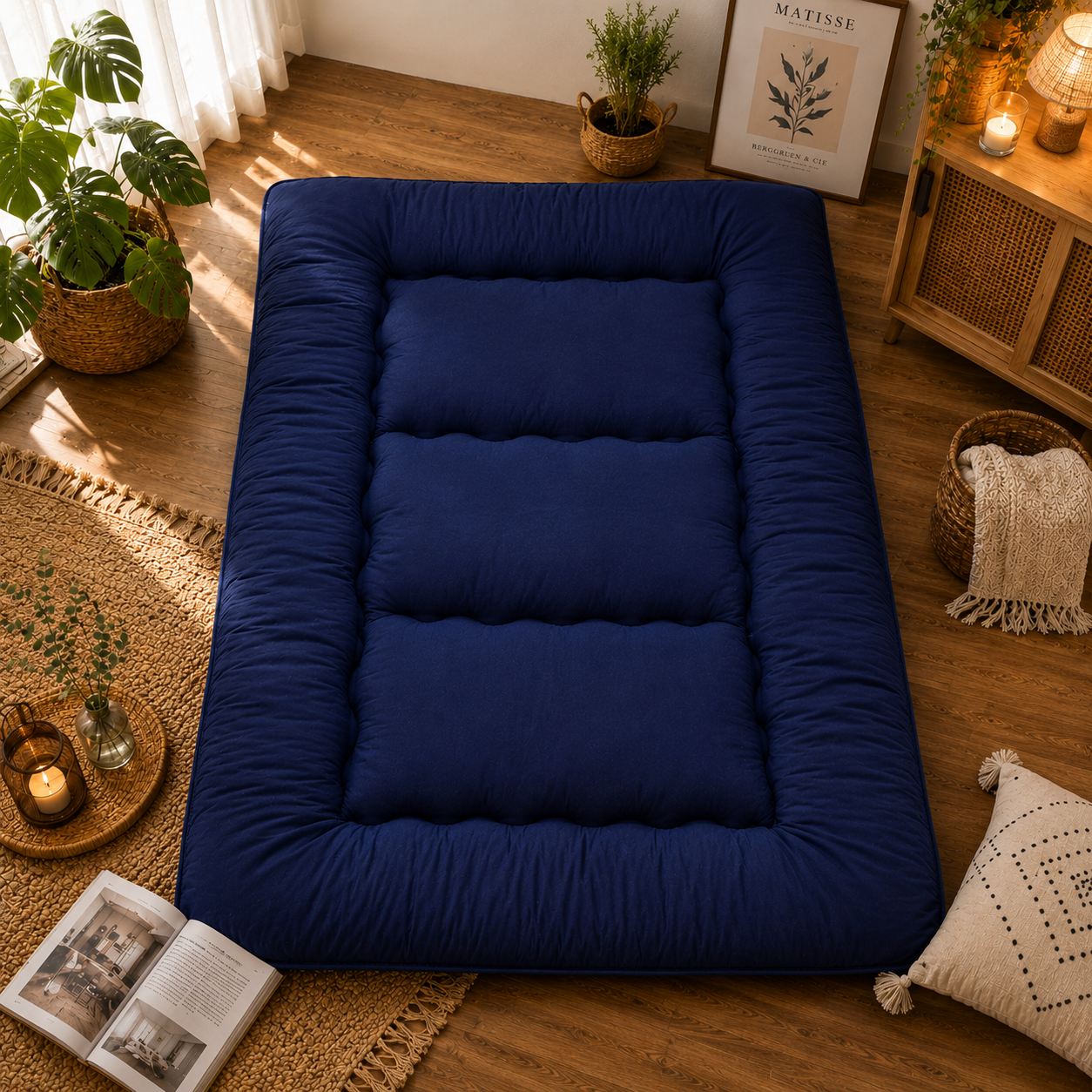 Cozy Rest Japanese Floor Mattress – Thick Foldable Futon Sleeping Pad & Roll-Up Guest Bed for Adults & Kids