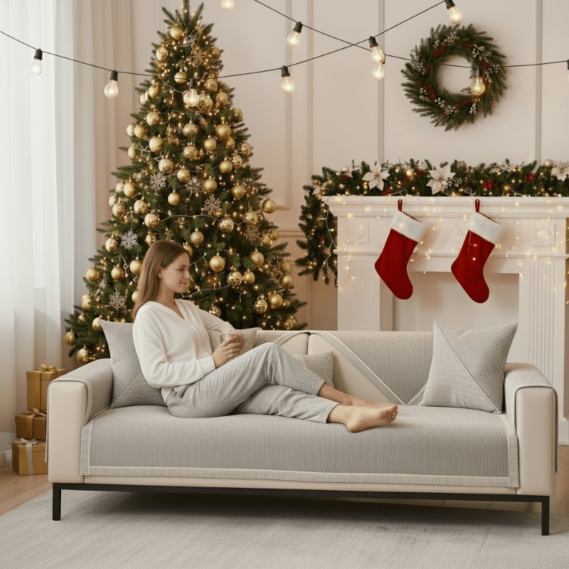 Elegant Non-slip Cotton Linen Sofa Throw Blanket – For All-season Comfort, Furniture Protection, and Stylish Living Room Enhancement