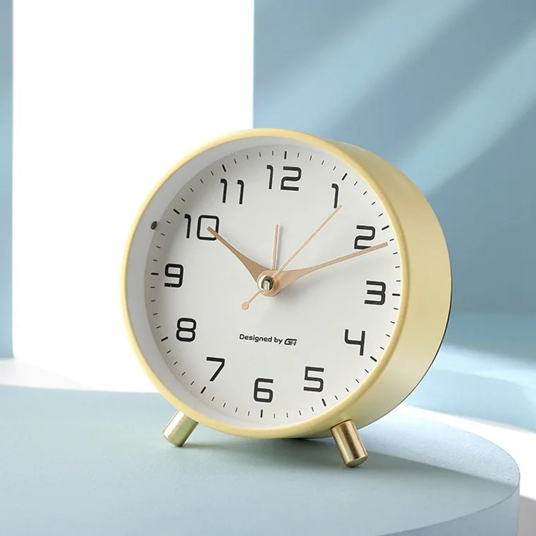 Modern Scandinavian Metal and Glass Table Clock with Silent Movement