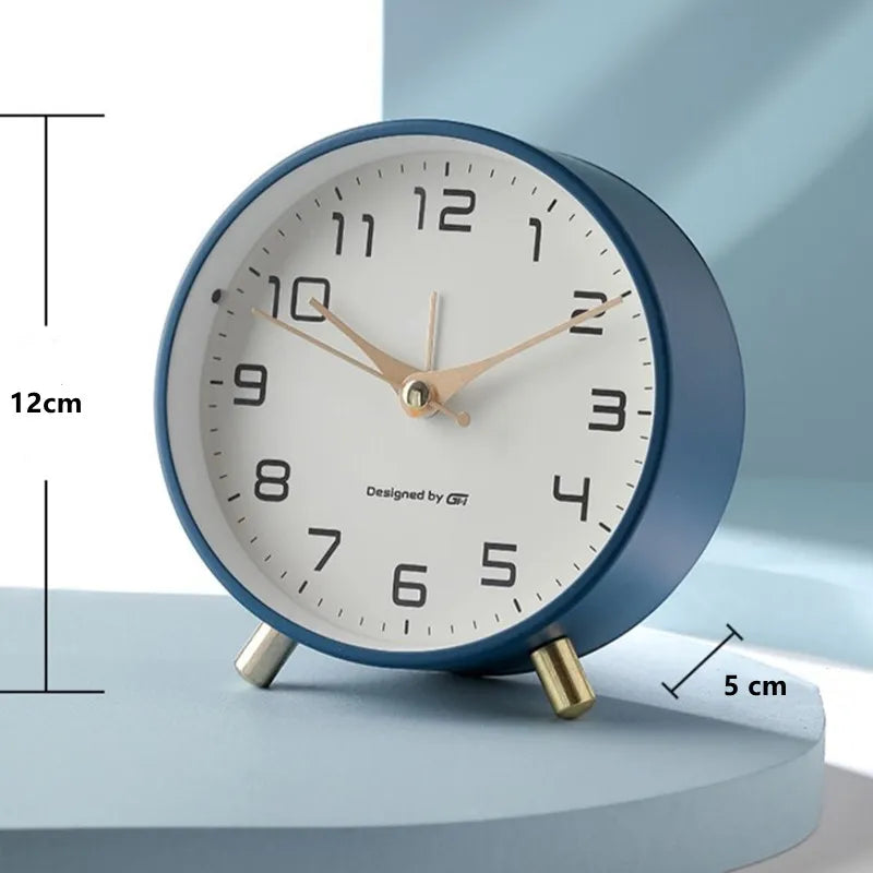 Modern Scandinavian Metal and Glass Table Clock with Silent Movement