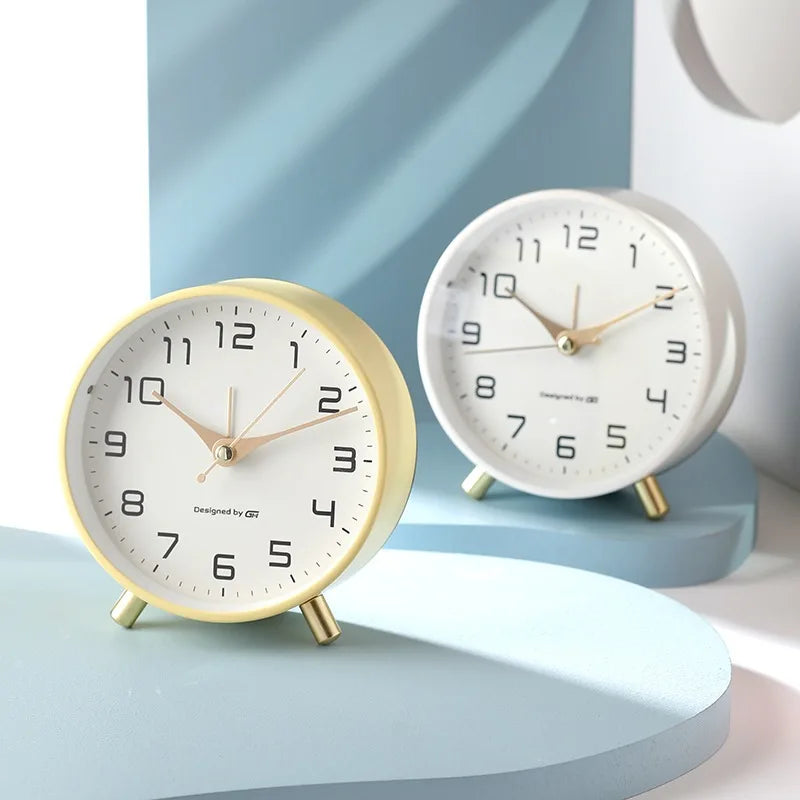 Modern Scandinavian Metal and Glass Table Clock with Silent Movement