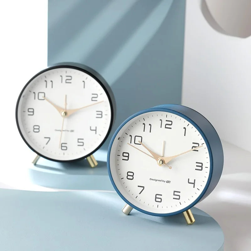 Modern Scandinavian Metal and Glass Table Clock with Silent Movement