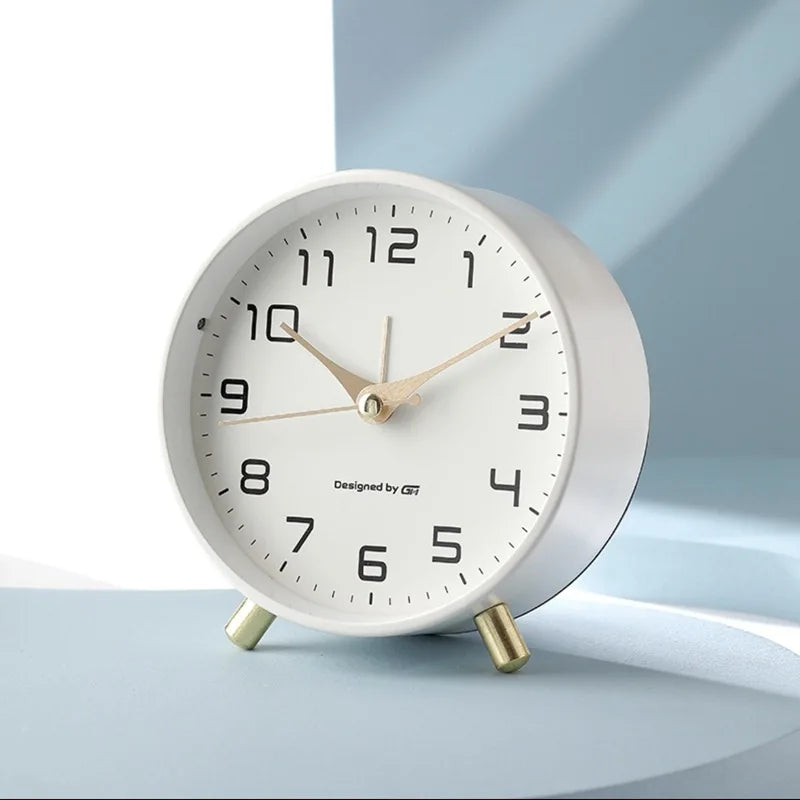 Modern Scandinavian Metal and Glass Table Clock with Silent Movement