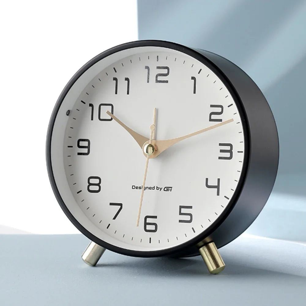 Modern Scandinavian Metal and Glass Table Clock with Silent Movement
