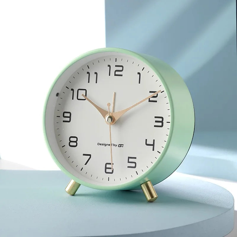 Modern Scandinavian Metal and Glass Table Clock with Silent Movement